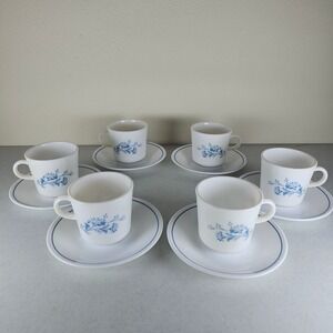 Corning Ware Corelle Vtg Colonial Mist Mug Set of 6 Coffee Tea Cups/Saucers